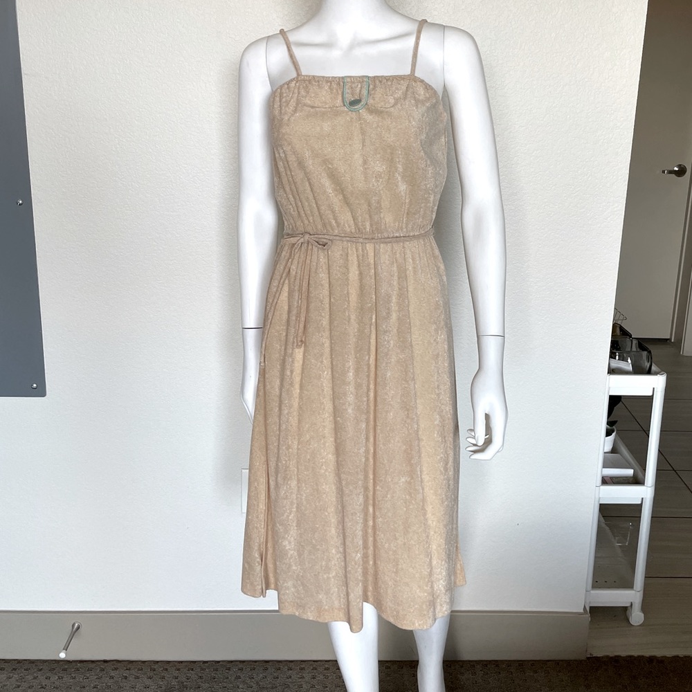 Vintage Terry Cloth Empire Waist 1970s Spaghetti Strap Midi Dress Rare